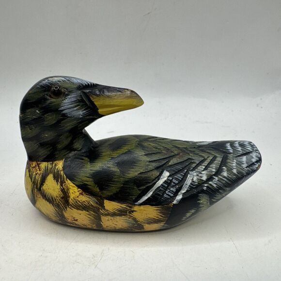 Small Handpainted Wooden Wood Mallard Ducks Birds Figurine glass eyes - Picture 9 of 9